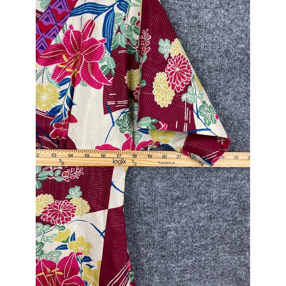 Maeve Dress‎ Women 12 Red Floral Silk Blend Great V-Neck Metallic Anthropologie - Picture 13 of 16